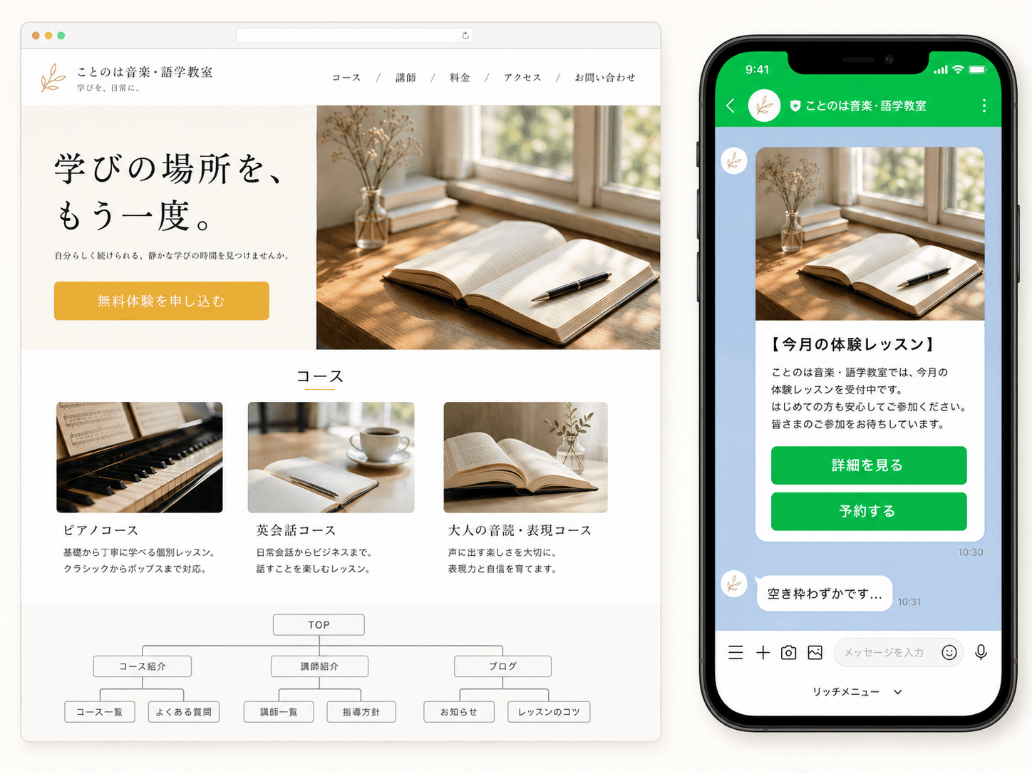 教室・スクール向けのLP・SEO・LINE配信アウトプット例